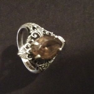 Vintage Cognac Brown Emerald .925 silver ring .